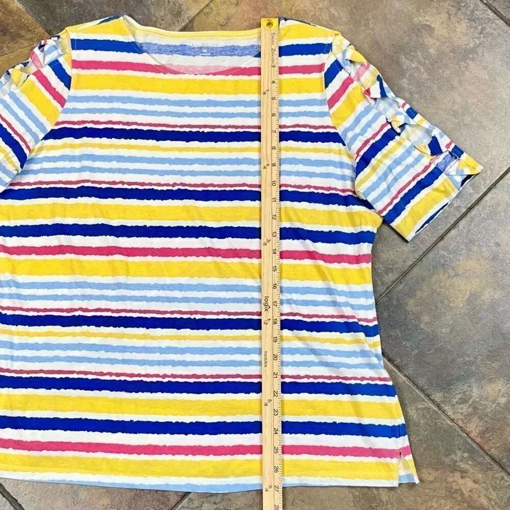 Kim Rogers Stripped Short Cutout Sleeve Tee Shirt XL - Picture 5 of 9